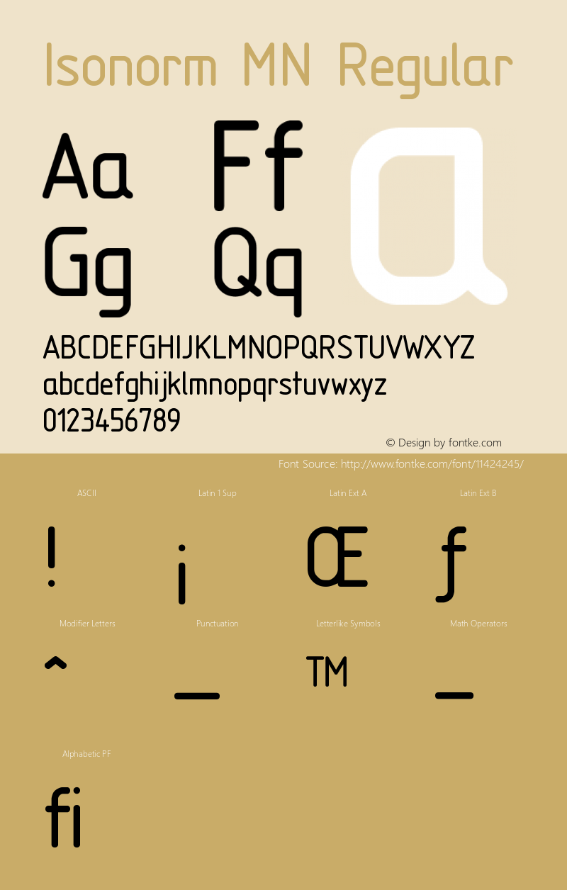 Isonorm MN Regular Version 001.004 Font Sample