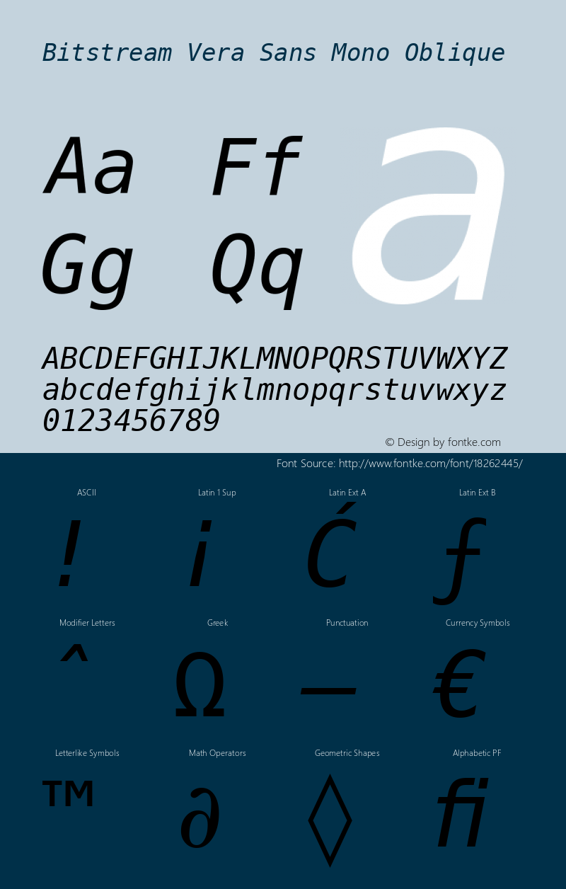 Bitstream Vera Sans Mono Oblique Release 1.10 Font Sample