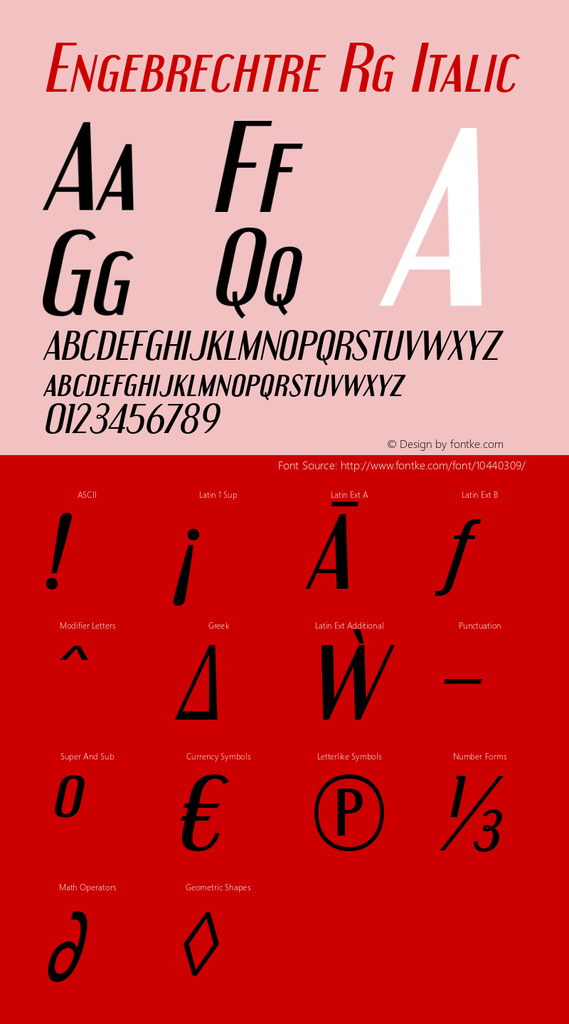 Engebrechtre Rg Italic Version 4.002 Font Sample