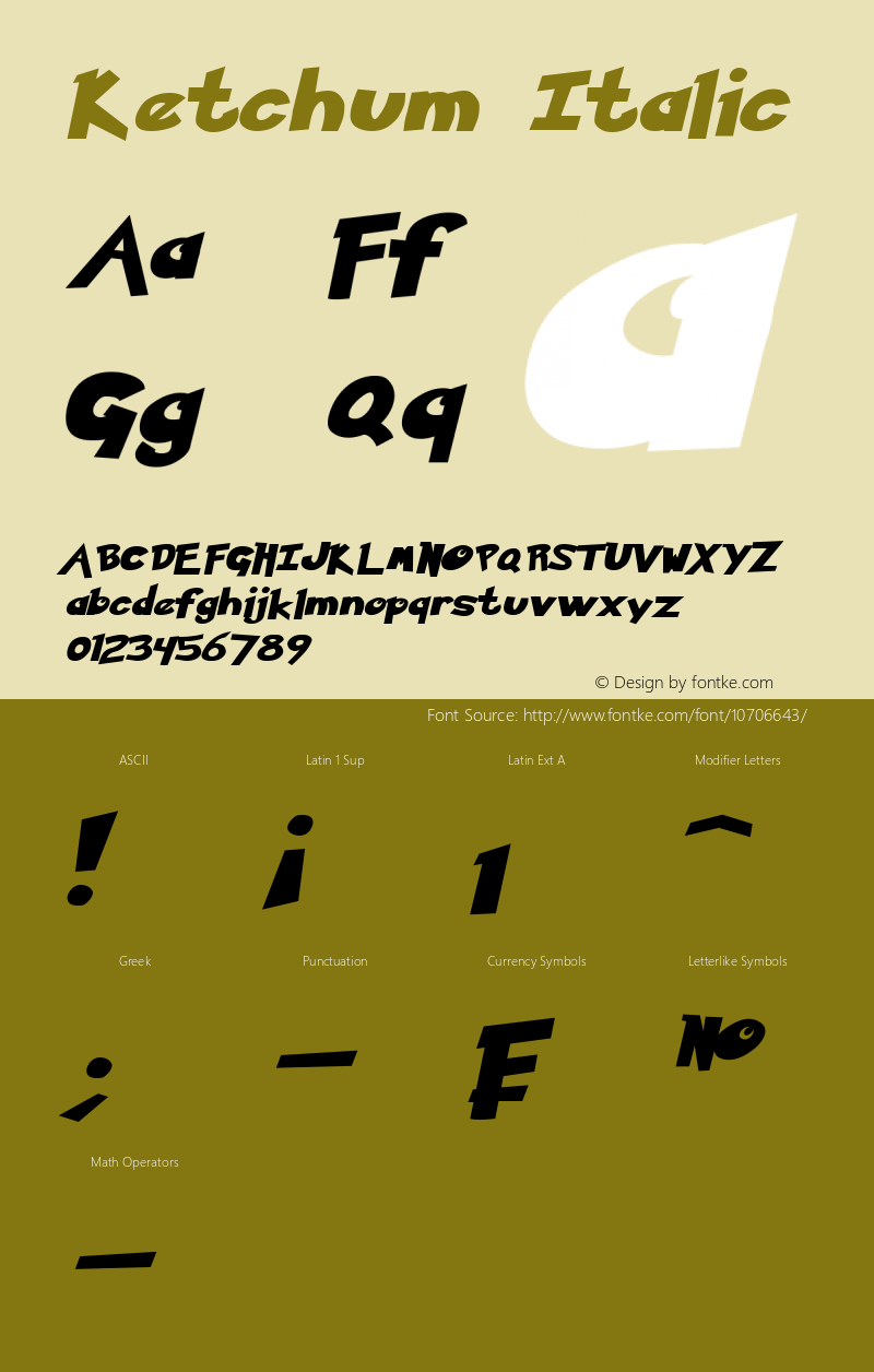 Ketchum Italic Version 1.10 April 23, 2015 Font Sample