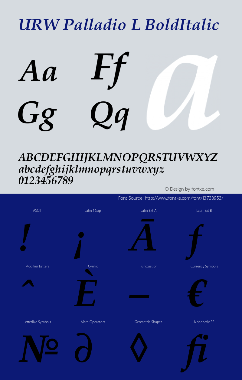 URW Palladio L BoldItalic Version 1.06 Font Sample