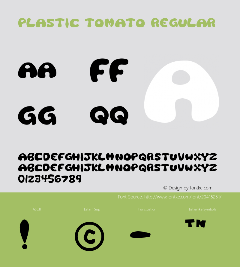 Plastic Tomato 1.0 Thu Mar 12 17:00:54 1998 Font Sample