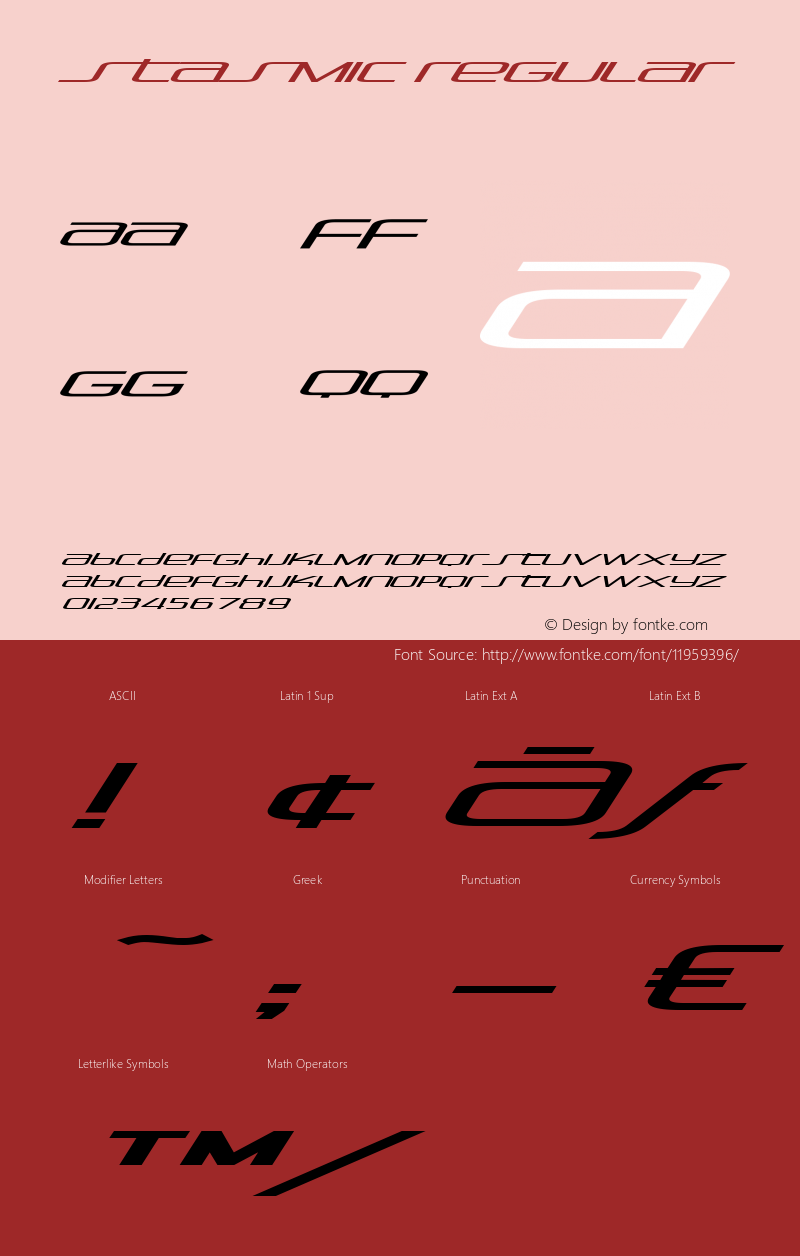 Stasmic Regular Version 1.1; 2001 Font Sample