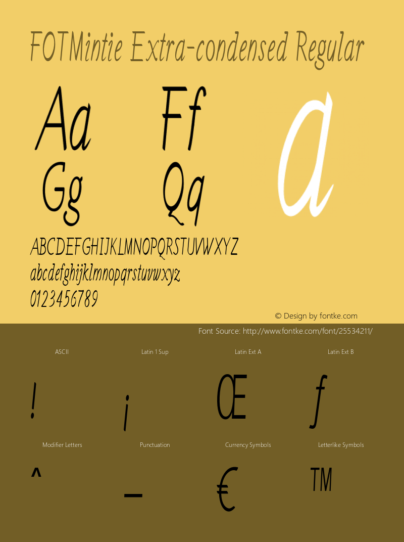 FOTMintie-ExtracondensedRegular Version 1.000 Font Sample