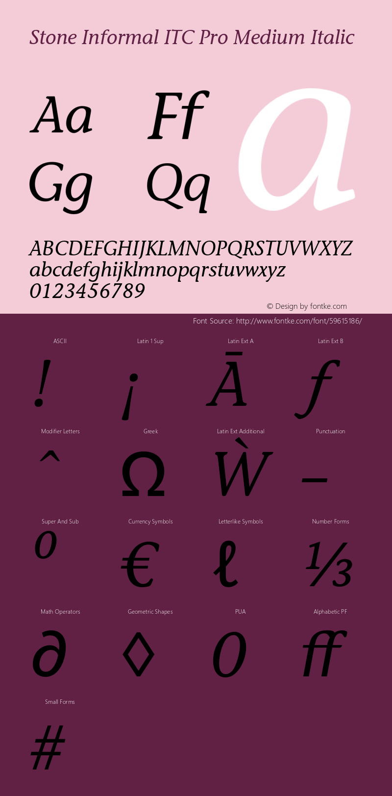 StoneInformalITCPro-MediumItal Version 1.00 Font Sample