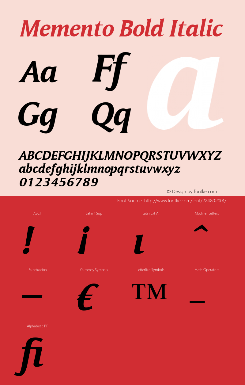 Memento Bold Italic Version 1.00图片样张