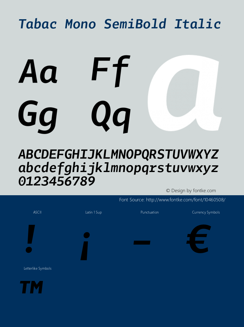 Tabac Mono SemiBold Italic Version 2.000 Font Sample