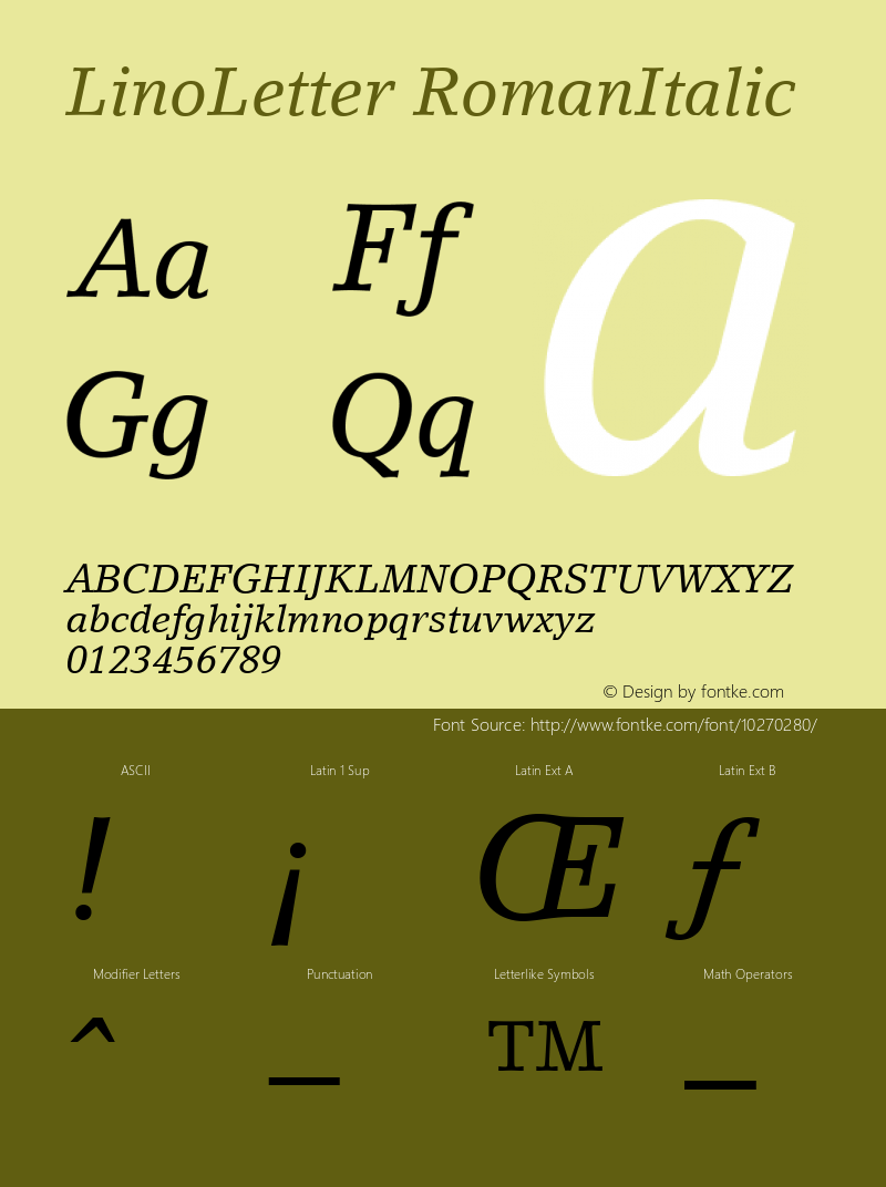 LinoLetter RomanItalic Version 1.00 Font Sample