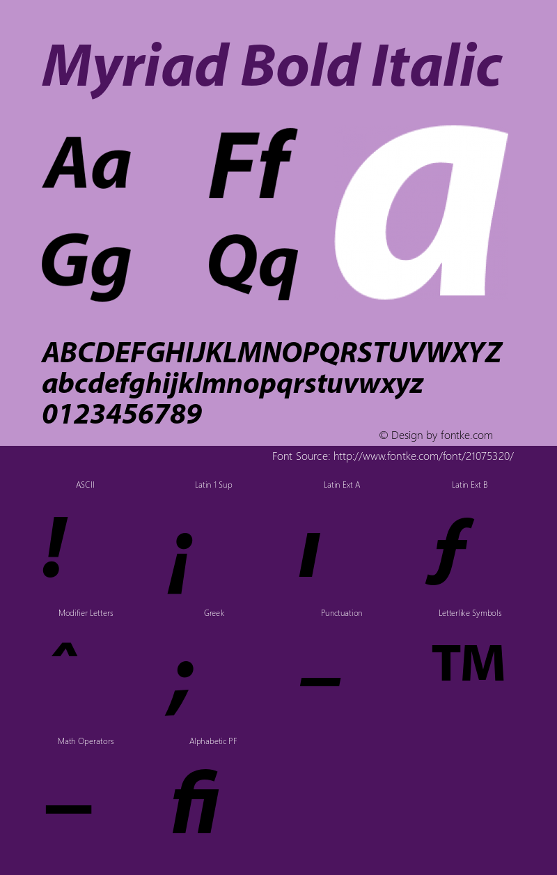 Myriad Bold Italic OTF 1.000;PS 001.000;Core 1.0.34 Font Sample