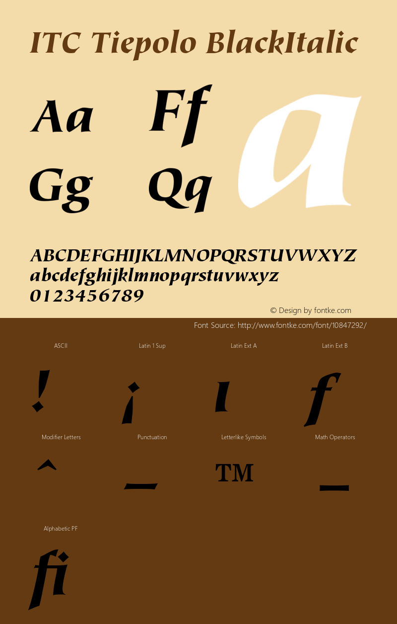 ITC Tiepolo BlackItalic Version 001.000 Font Sample