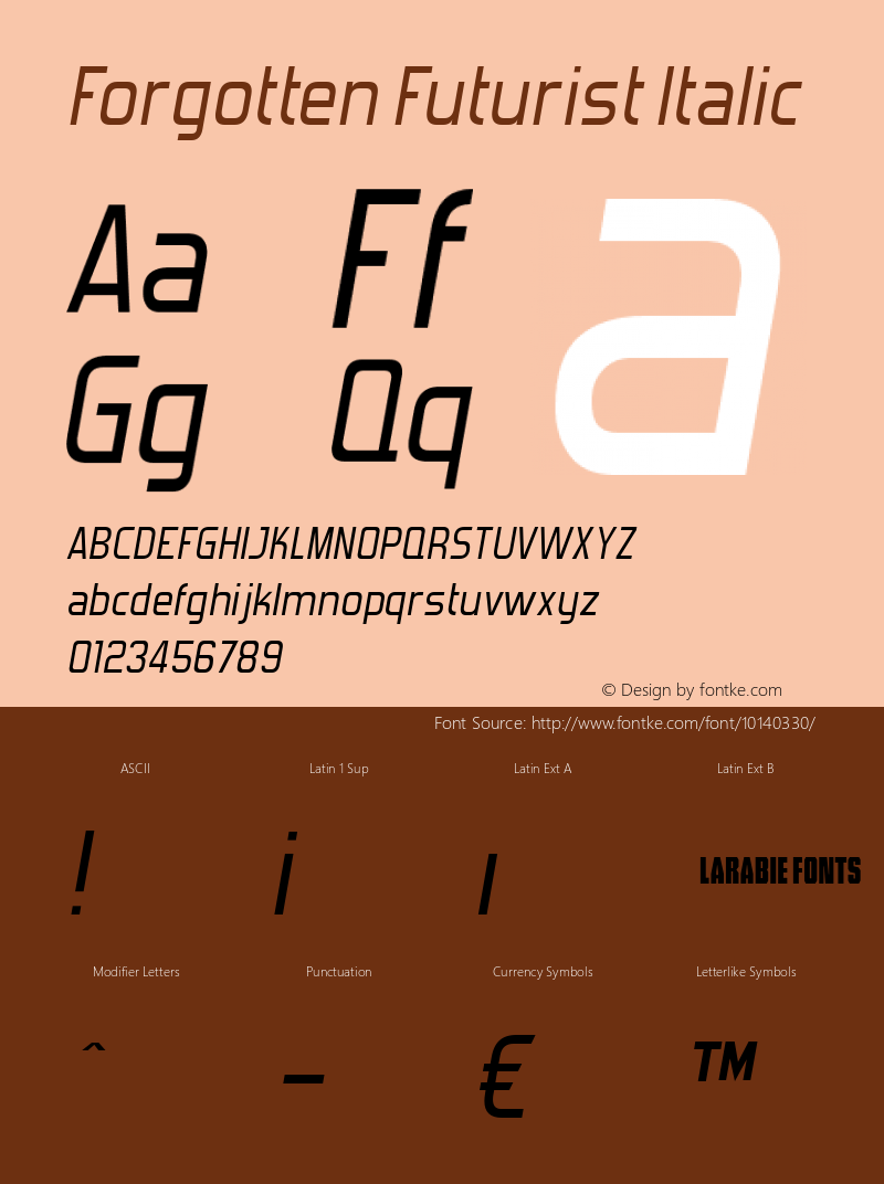 Forgotten Futurist Italic Version 4.200 2005 Font Sample