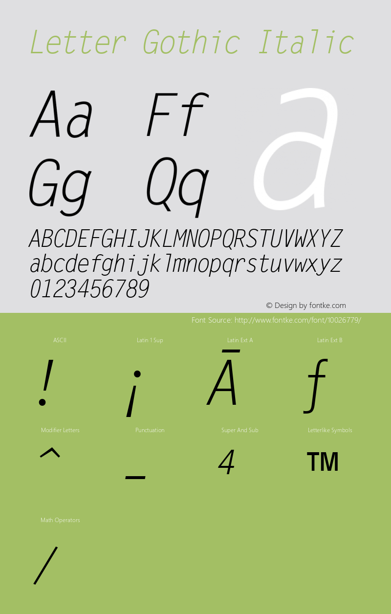 Letter Gothic Italic Version 1.3 (Hewlett-Packard) Font Sample