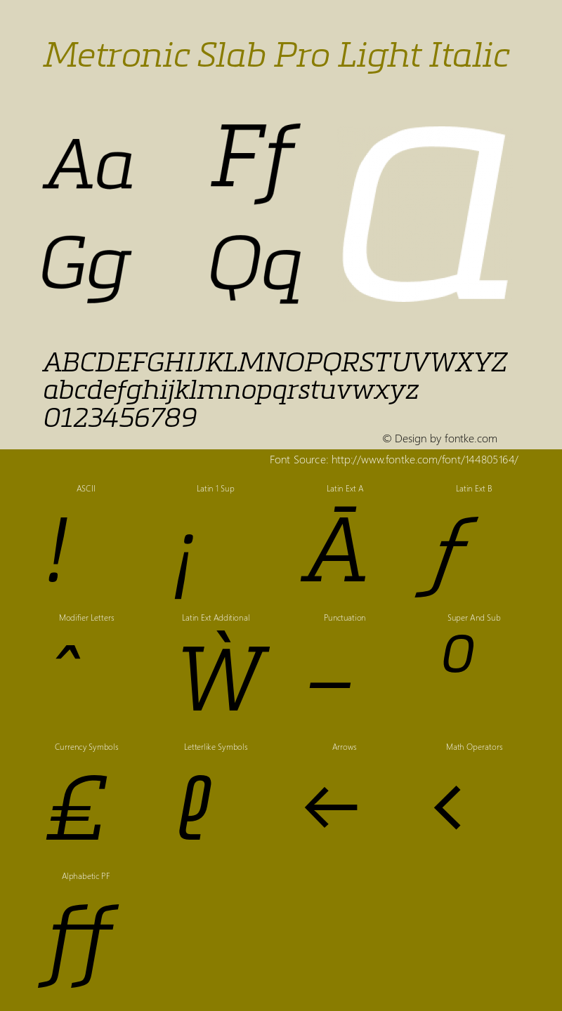 MetronicSlabPro-LightItalic Version 1.000 Font Sample