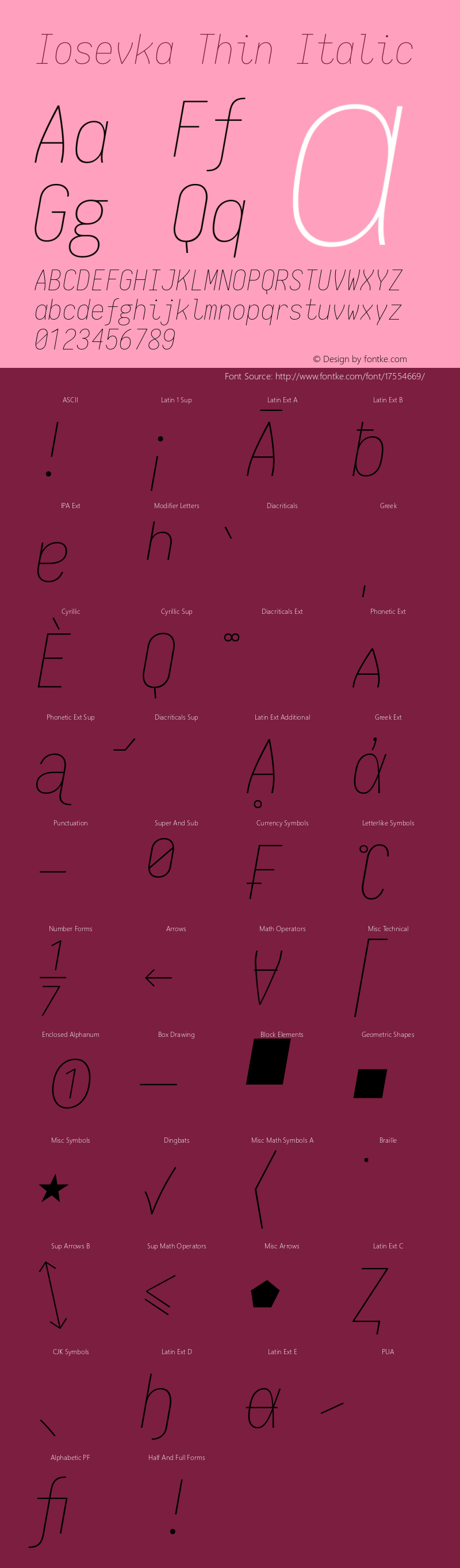 Iosevka Thin Italic 1.9.2 Font Sample