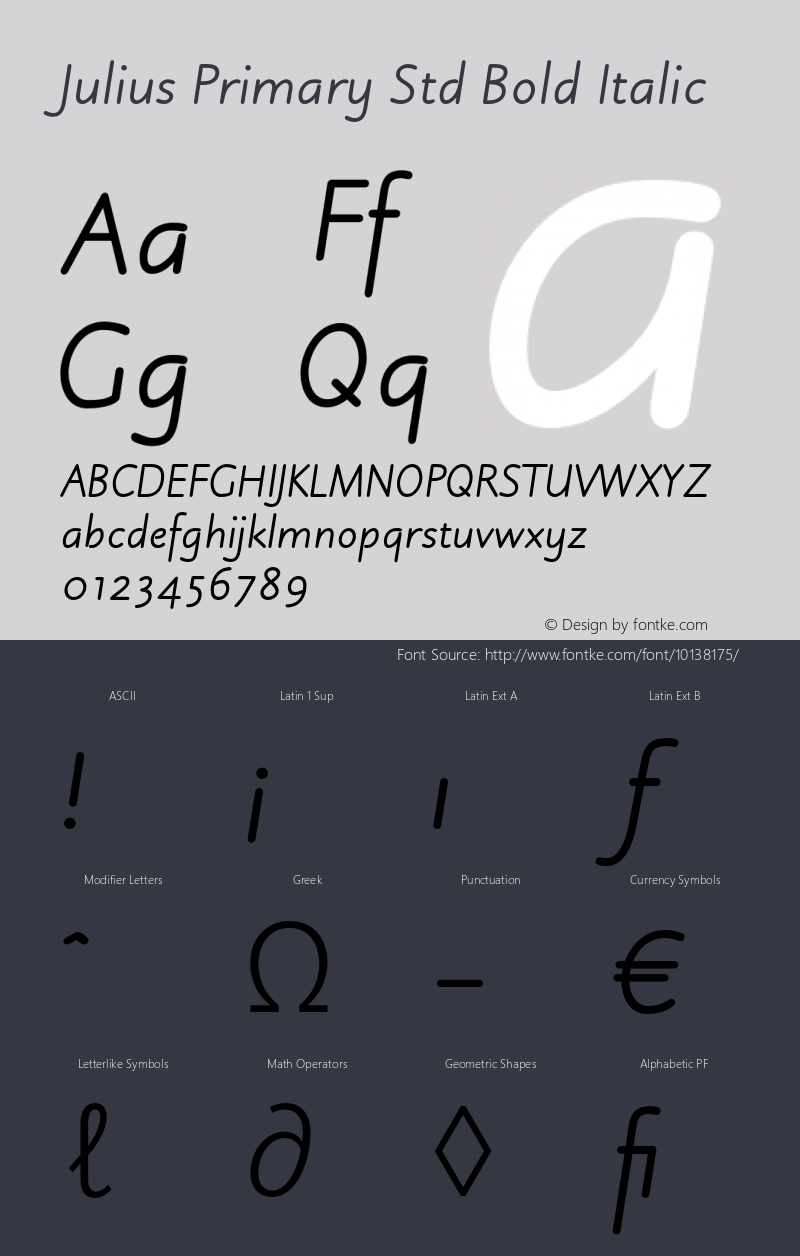 Julius Primary Std Bold Italic Version 1.000;PS 001.000;hotconv 1.0.38 Font Sample