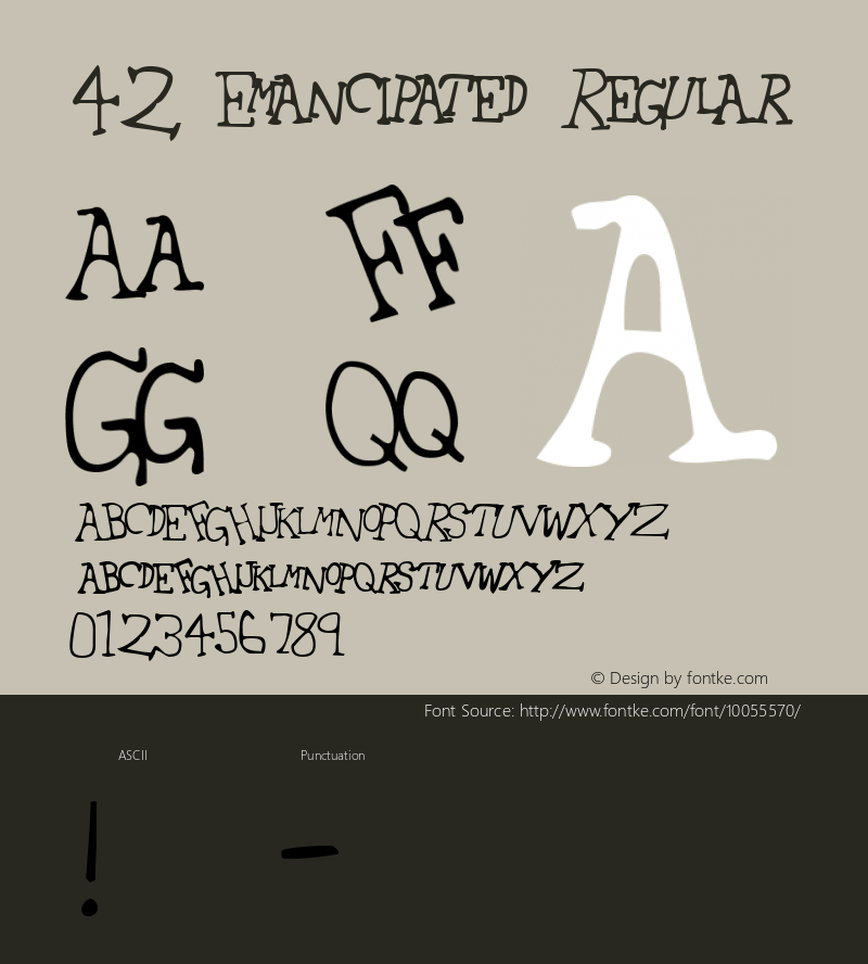 42 Emancipated Regular Macromedia Fontographer 4.1 8/11/98 Font Sample