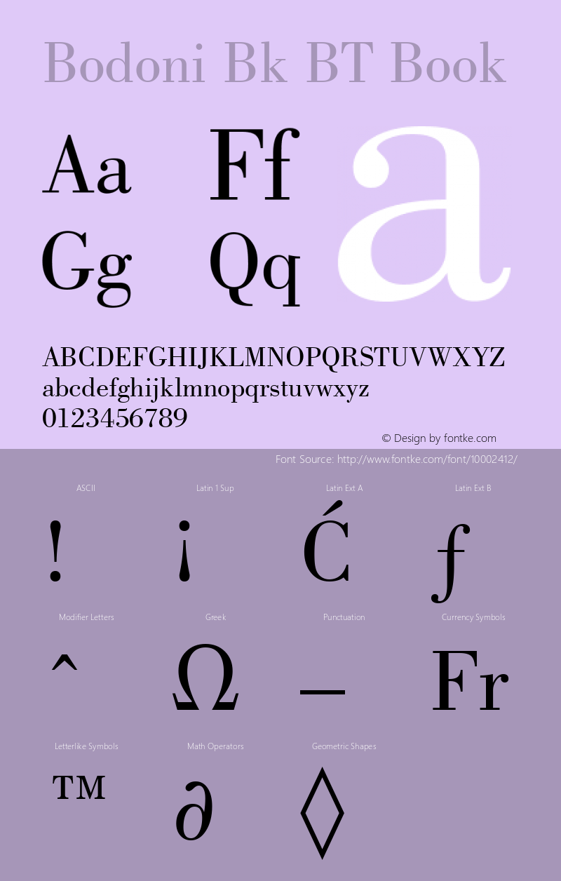 Bodoni Bk BT Book mfgpctt-v4.4 Jan 4 1999 Font Sample