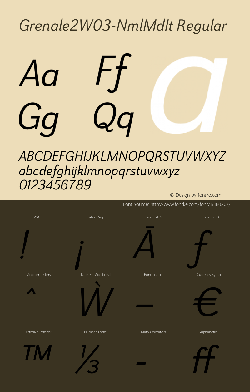 Grenale2W03-NmlMdIt Regular Version 1.00 Font Sample