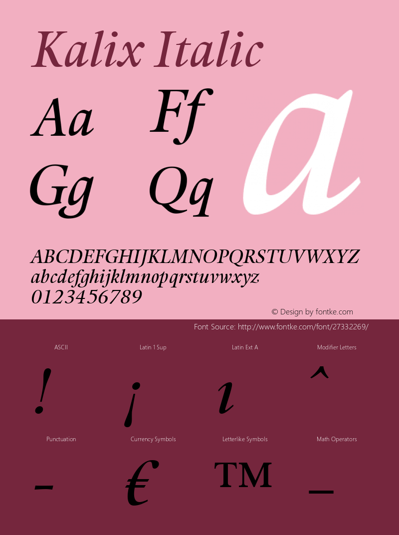 Kalix Italic Version 2.01 Font Sample