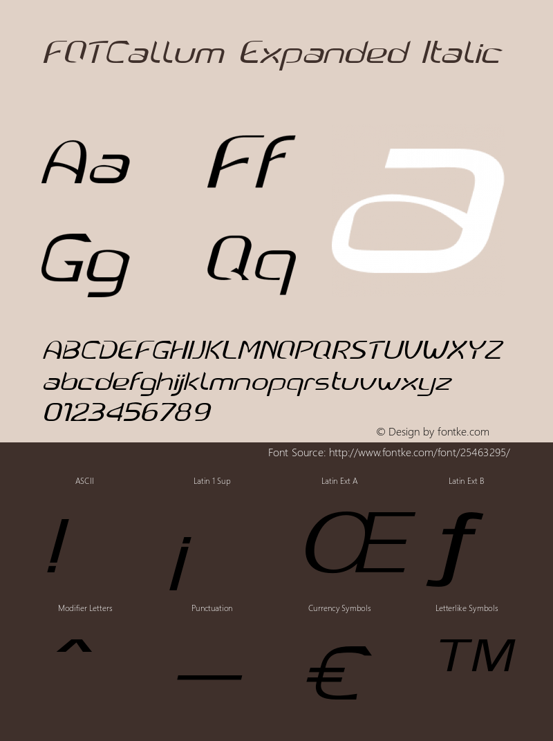 FOTCallum-ExpandedItalic Version 1.000 Font Sample