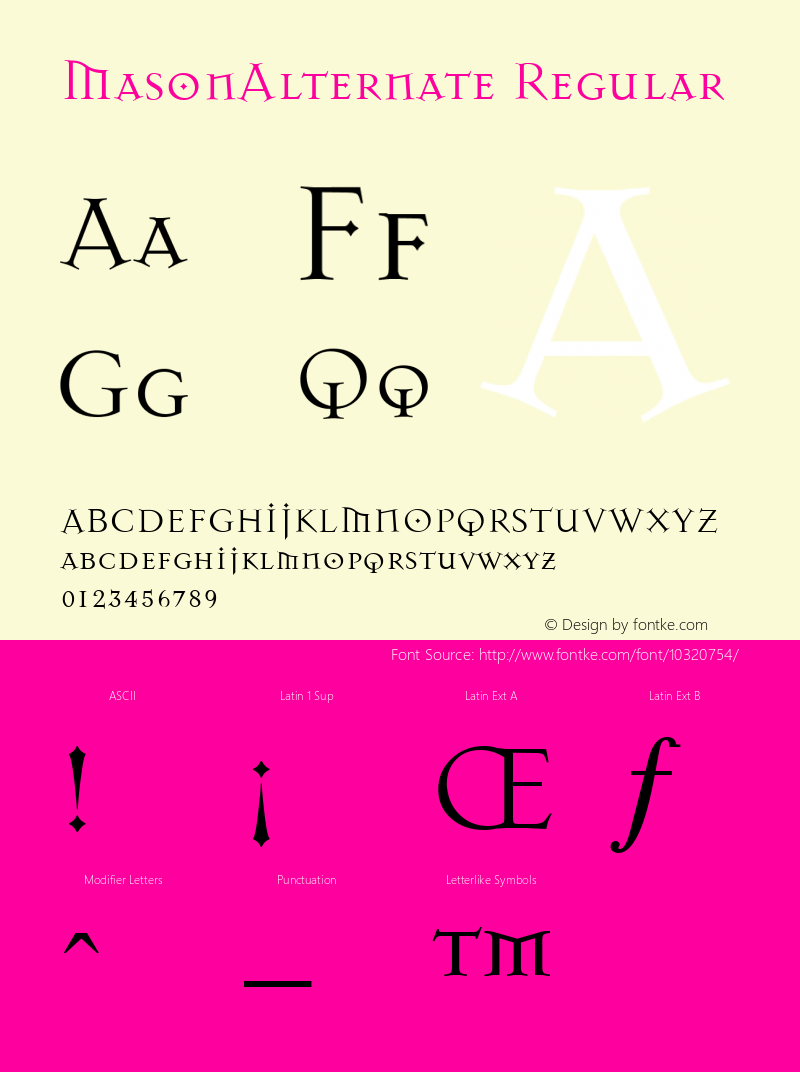 MasonAlternate Regular Altsys Fontographer 3.5  3/24/94 Font Sample