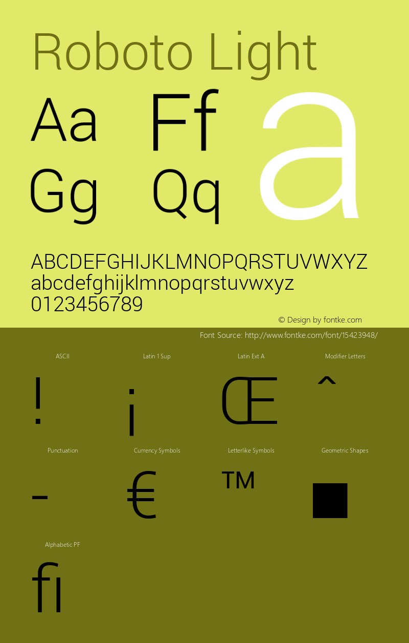 Roboto Light Version 1.200310; 2013 Font Sample