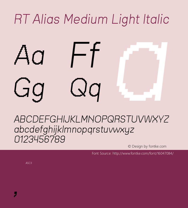 RT Alias Medium Light Italic Version 1.000;PS 001.000;hotconv 1.0.88;makeotf.lib2.5.64775 Font Sample