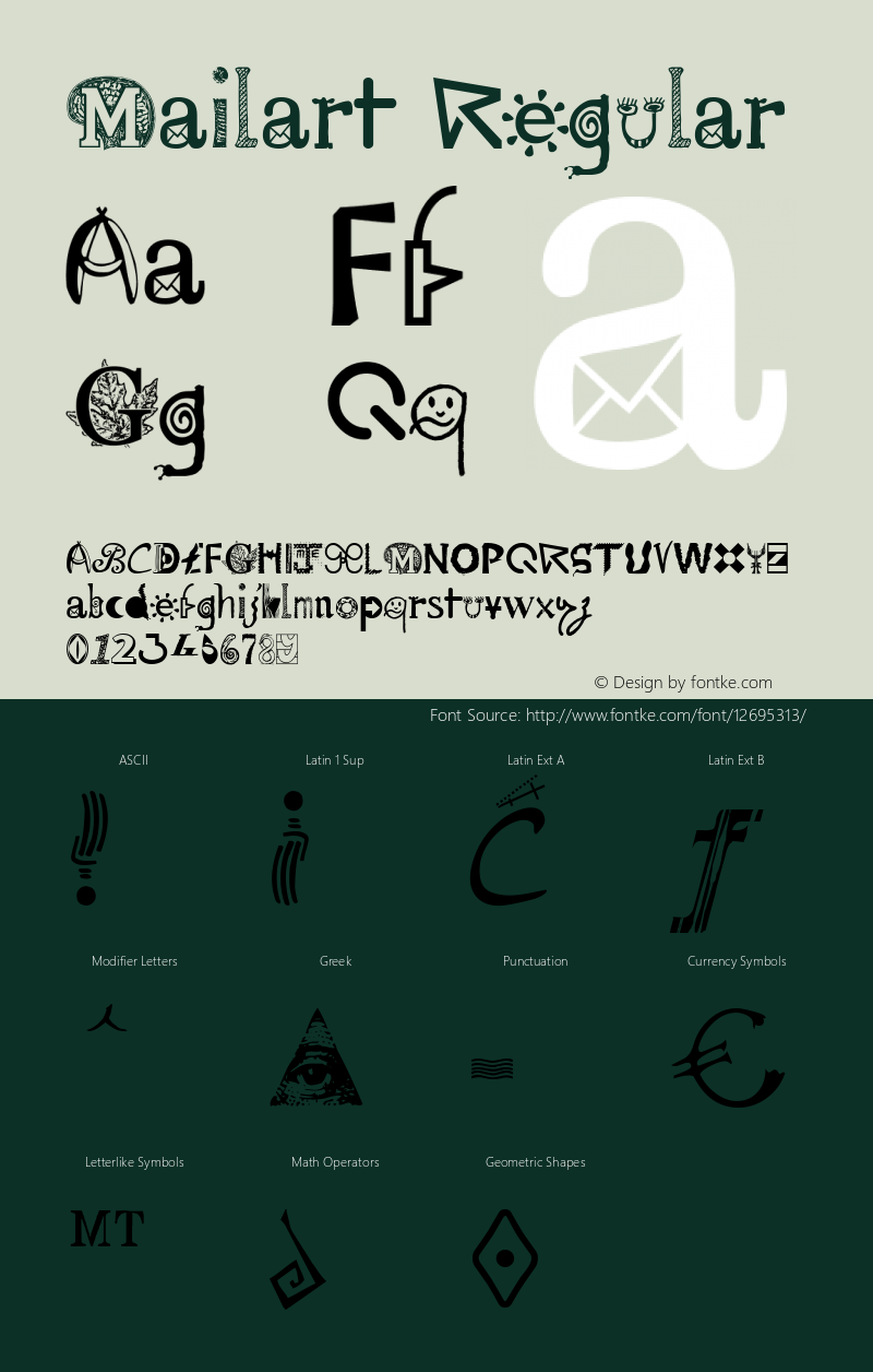 Mailart Regular Macromedia Fontographer 4.1.5 8/7/04 Font Sample