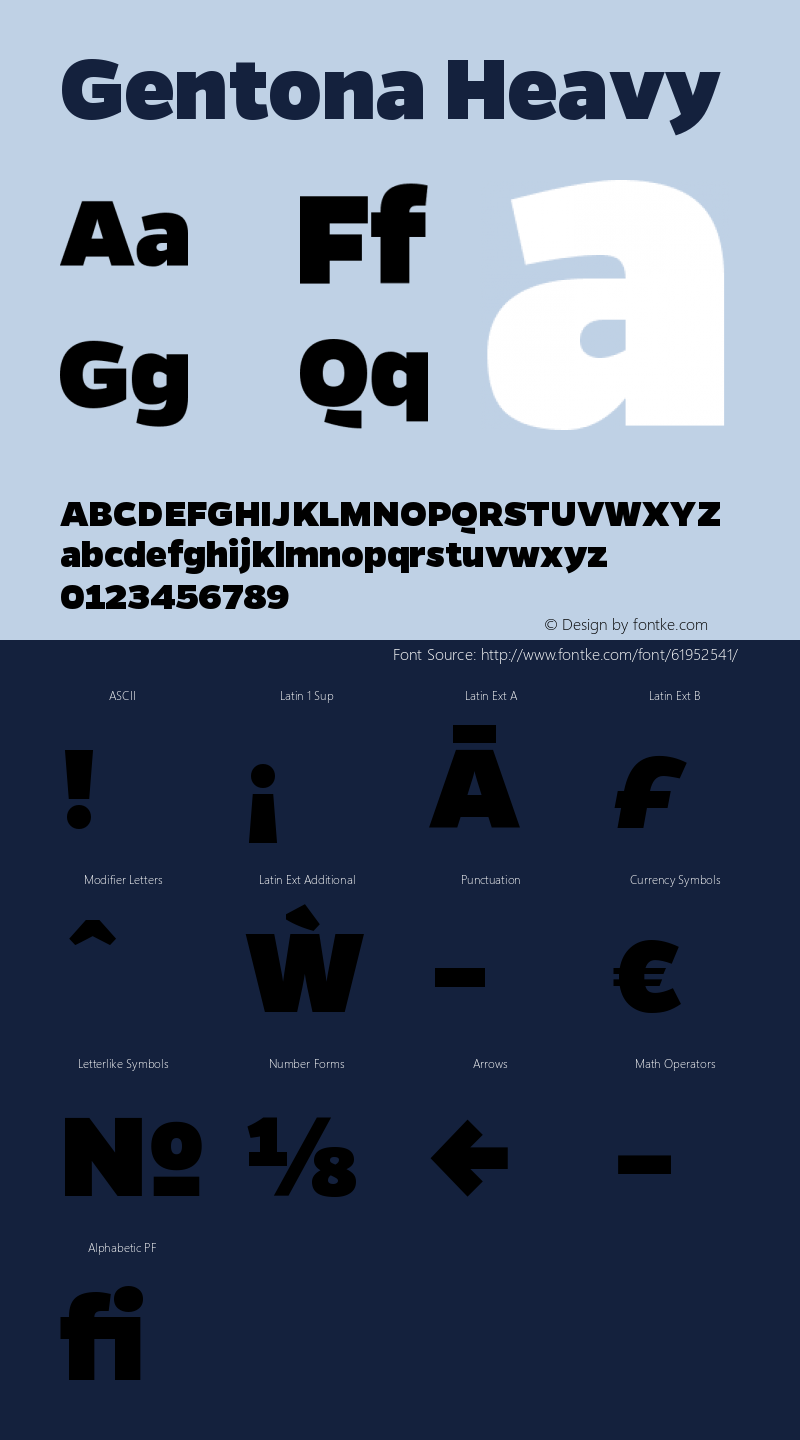 Gentona Heavy Version 1.001;PS 001.001;hotconv 1.0.70;makeotf.lib2.5.58329 Font Sample