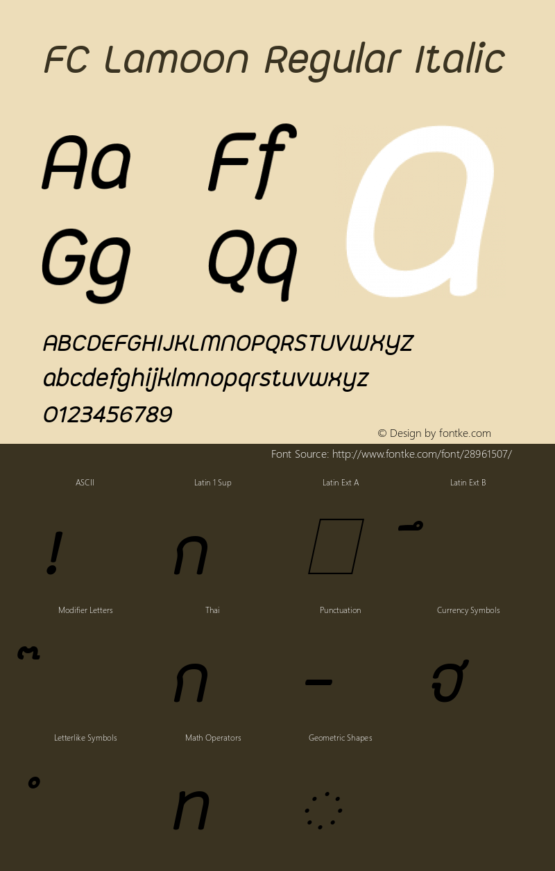 FC Lamoon Regular Italic Version 1.00 2018 by Fontcraft : Jutipong Poosumas Font Sample