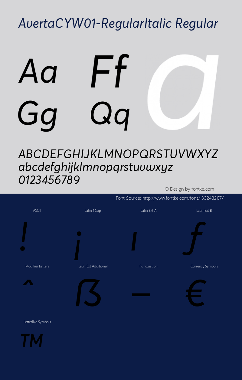 Averta CY W01 Regular Italic Version 1.008 Font Sample