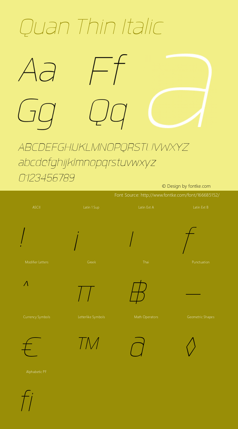 Quan Thin Italic 1.000 Font Sample