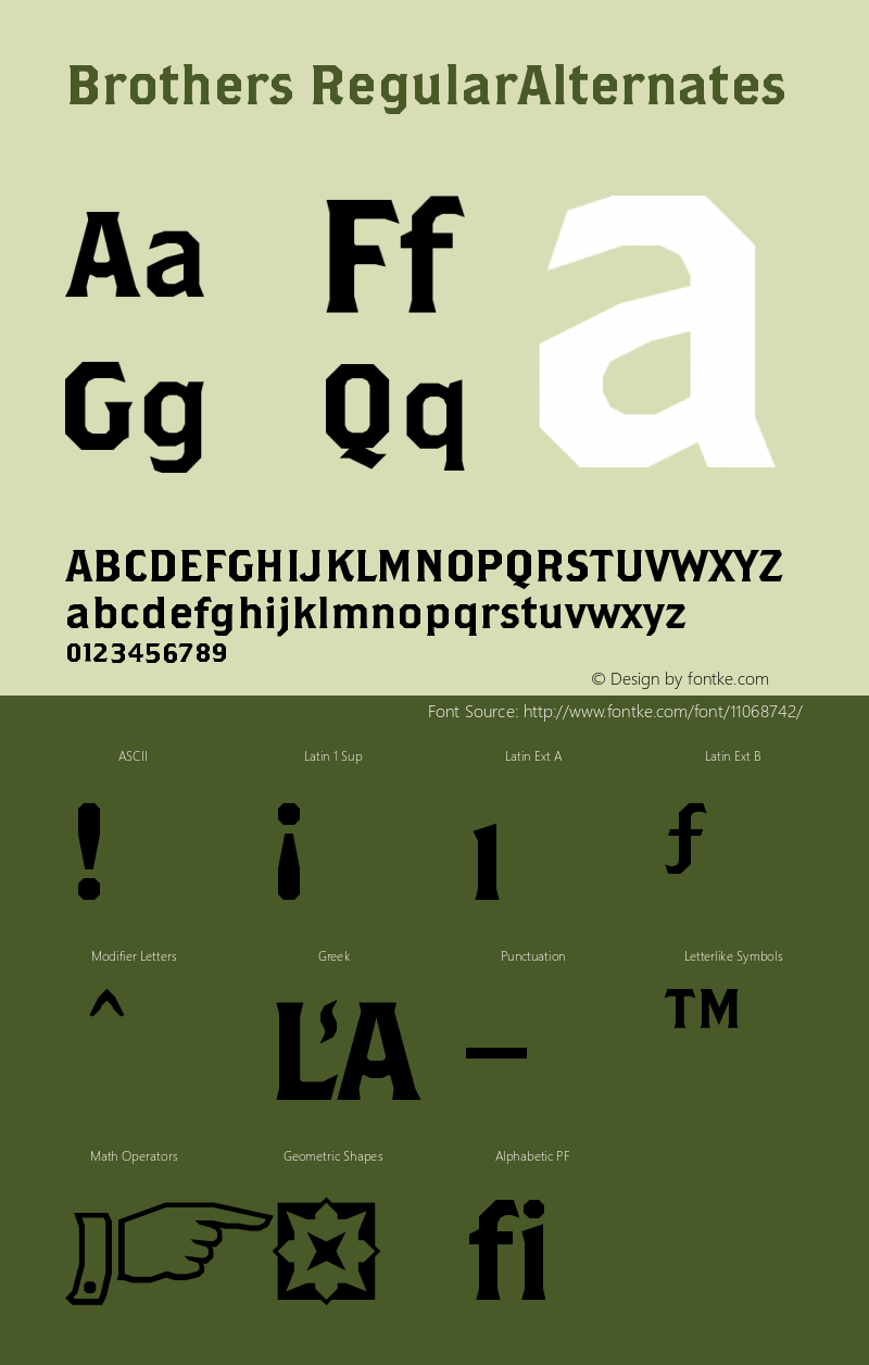 Brothers RegularAlternates Version 001.000 Font Sample