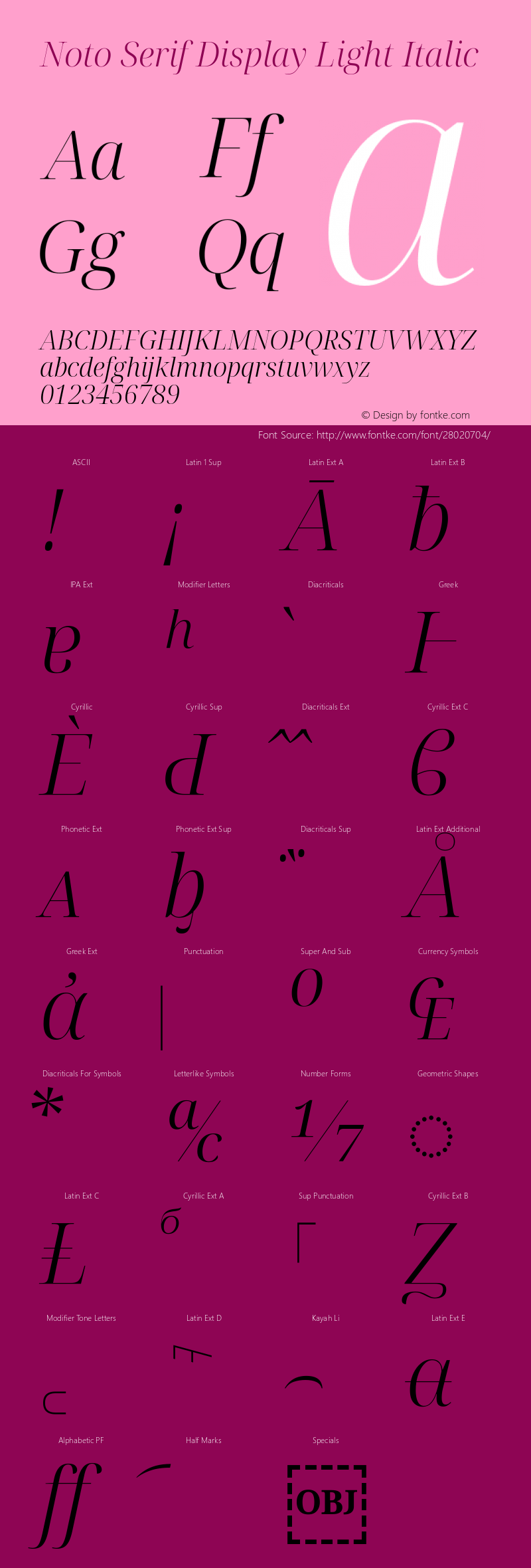 Noto Serif Display Light Italic Version 2.001 Font Sample