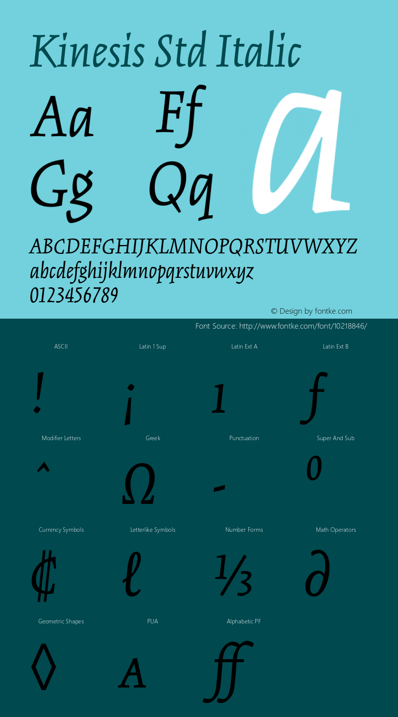 Kinesis Std Italic Version 2.035;PS 002.000;hotconv 1.0.51;makeotf.lib2.0.18671 Font Sample