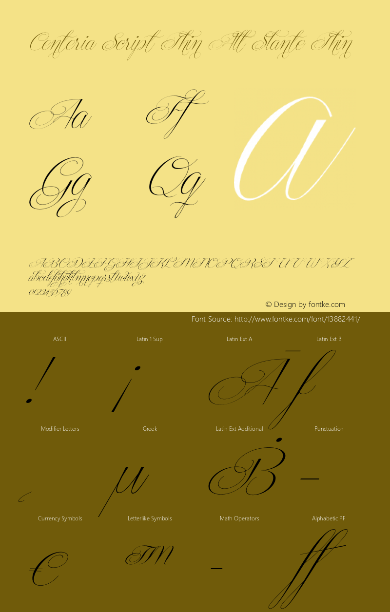 Centeria Script Thin Alt Slante Thin 1.000 Font Sample