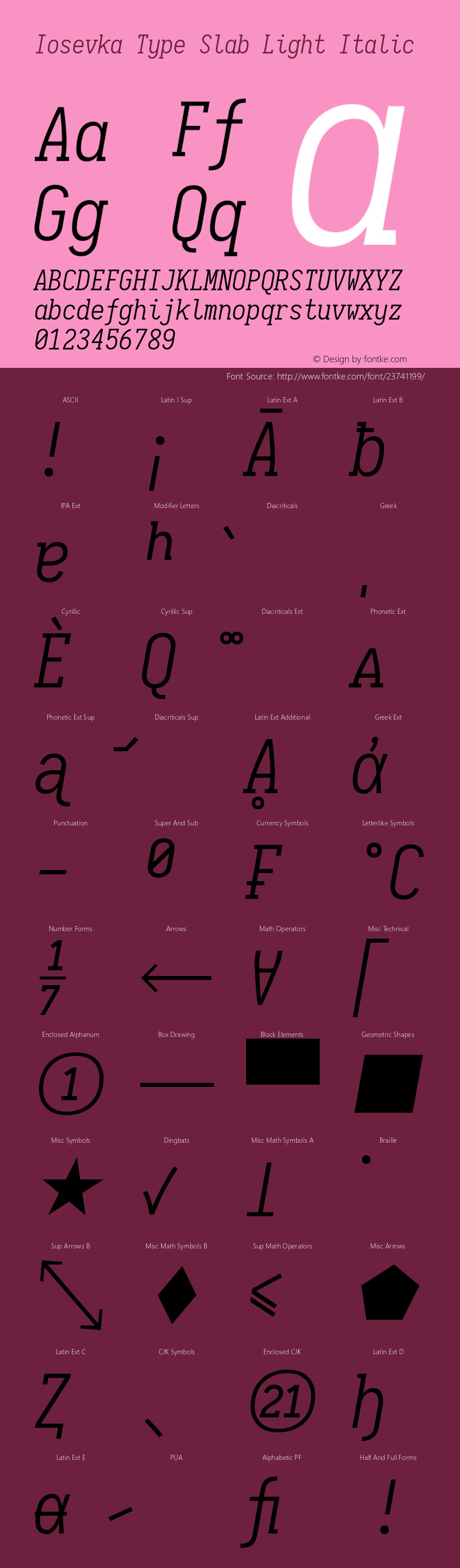 Iosevka Type Slab Light Italic 1.13.3; ttfautohint (v1.6) Font Sample