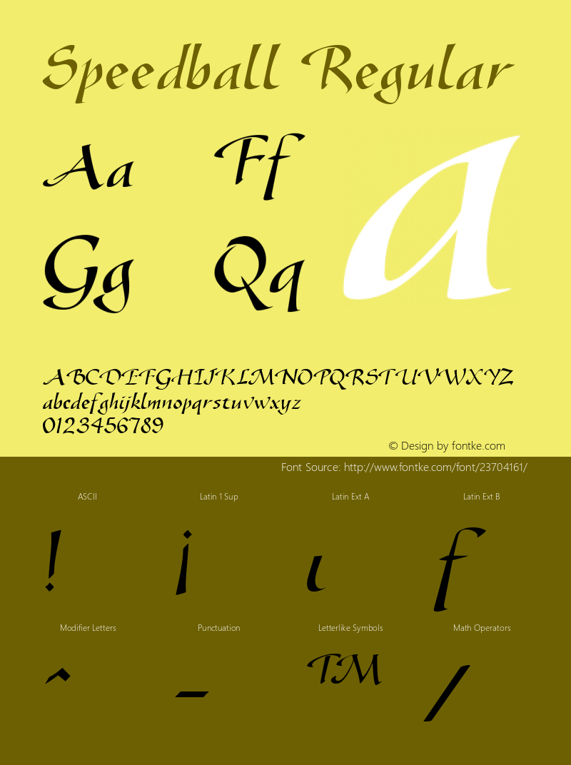 Speedball Regular Accurate Research Professional Fonts, Copyright (c)1995 Font Sample