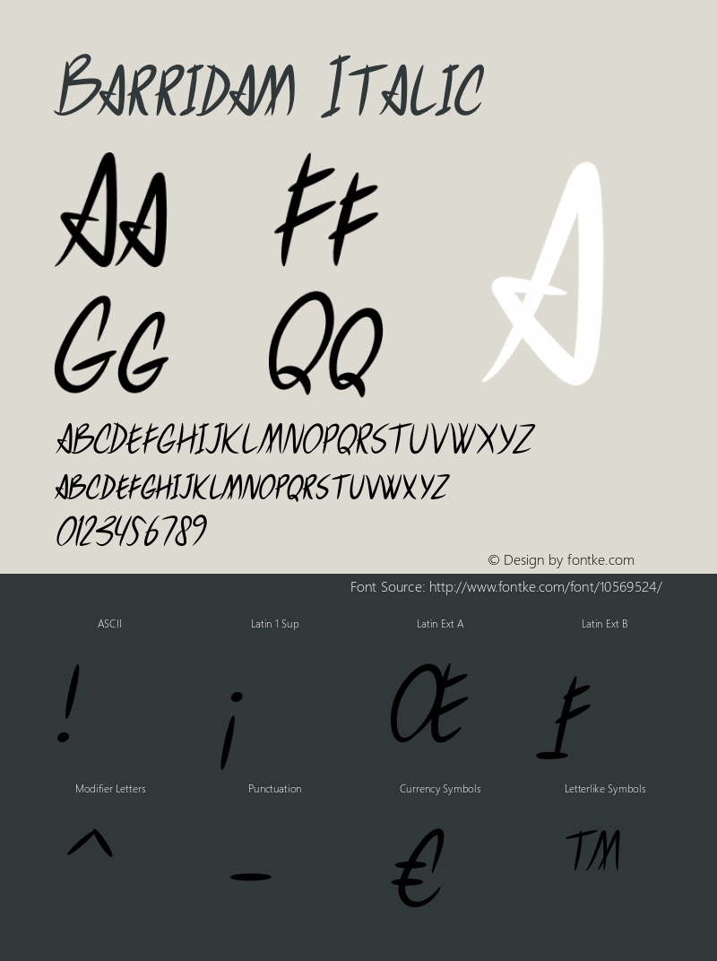 Barridam Italic Version 1.000 Font Sample