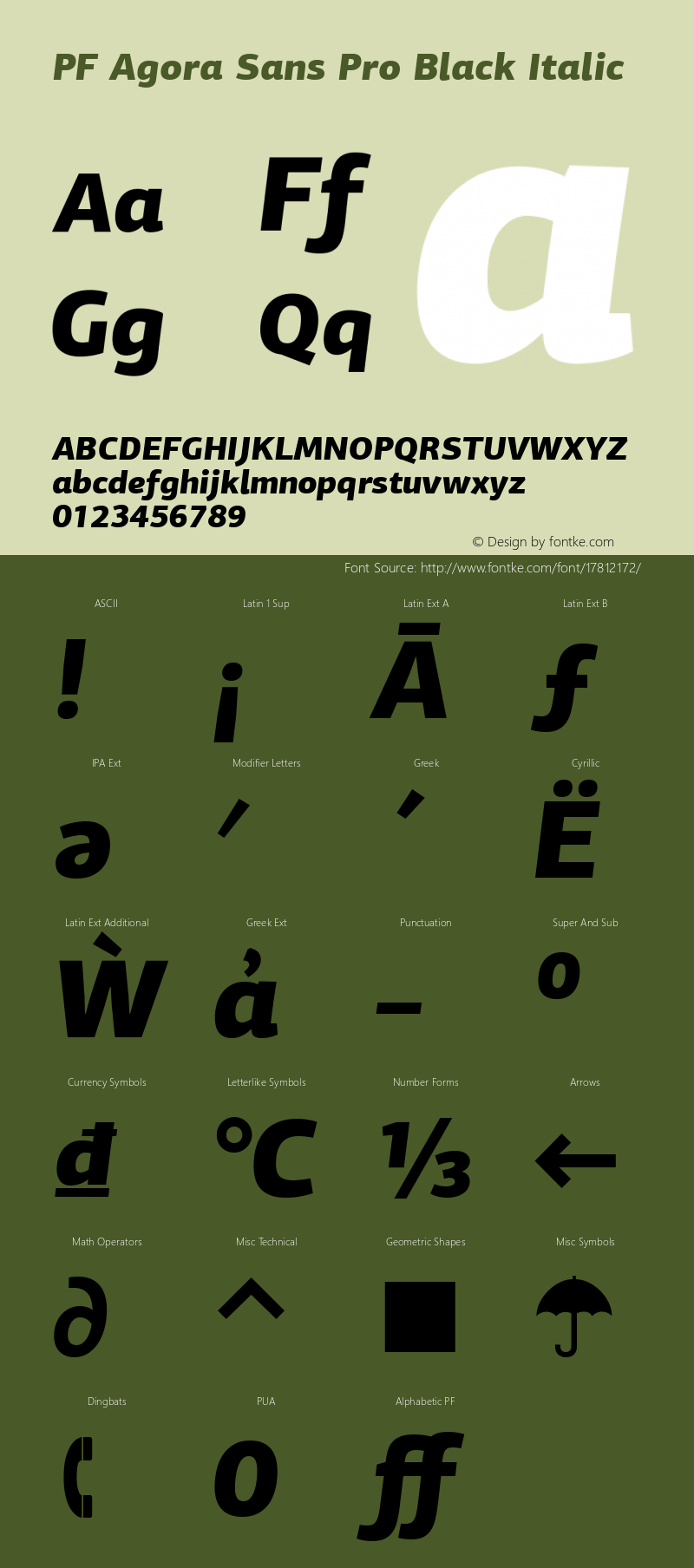 PF Agora Sans Pro Black Italic Version 1.000 2006 initial release Font Sample