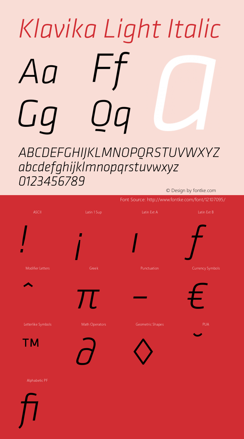 Klavika Light Italic 001.000 Font Sample