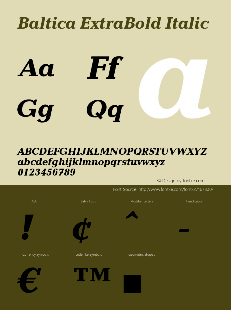 Baltica ExtraBold Italic Version 1.001 Font Sample