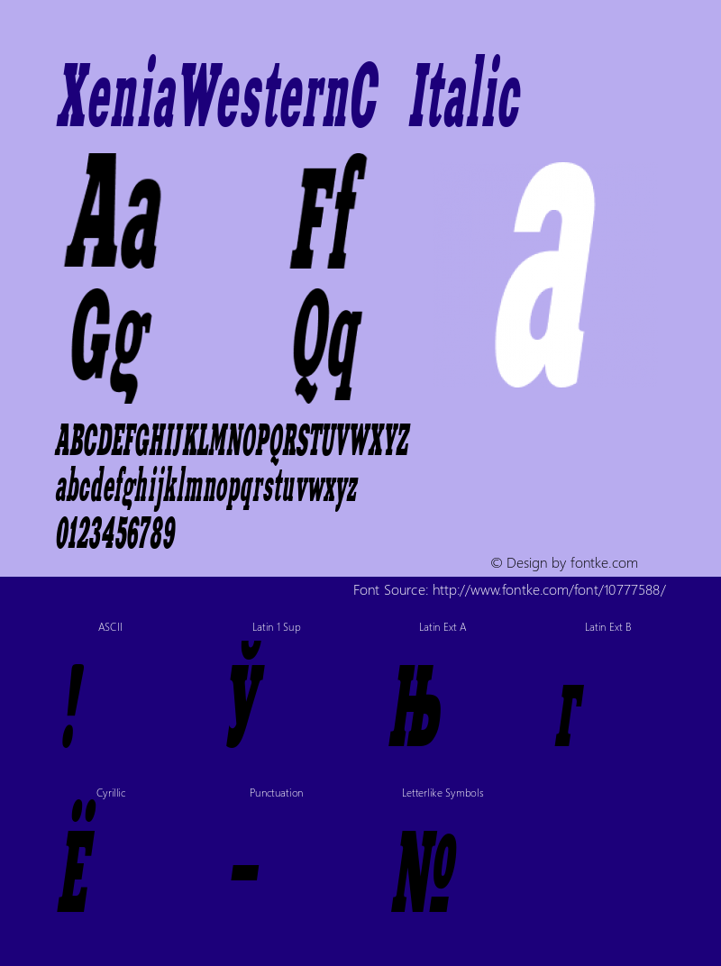 XeniaWesternC Italic 001.000 Font Sample