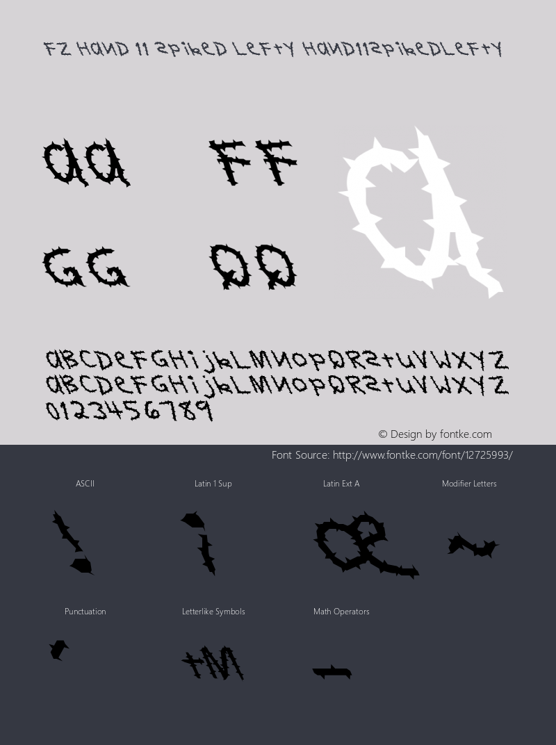 FZ HAND 11 SPIKED LEFTY HAND11SPIKEDLEFTY Version 1.000 Font Sample