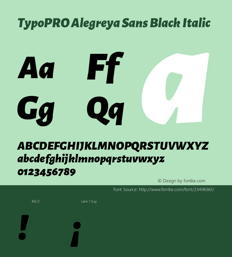 TypoPRO Alegreya Sans Black Italic Version 1.001;PS 001.001;hotconv 1.0.70;makeotf.lib2.5.58329 DEVELOPMENT; ttfautohint (v0.97) -l 8 -r 50 -G 200 -x 17 -f dflt -w G -W Font Sample