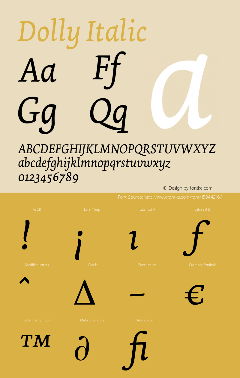 Dolly Italic Version 001.000 Font Sample