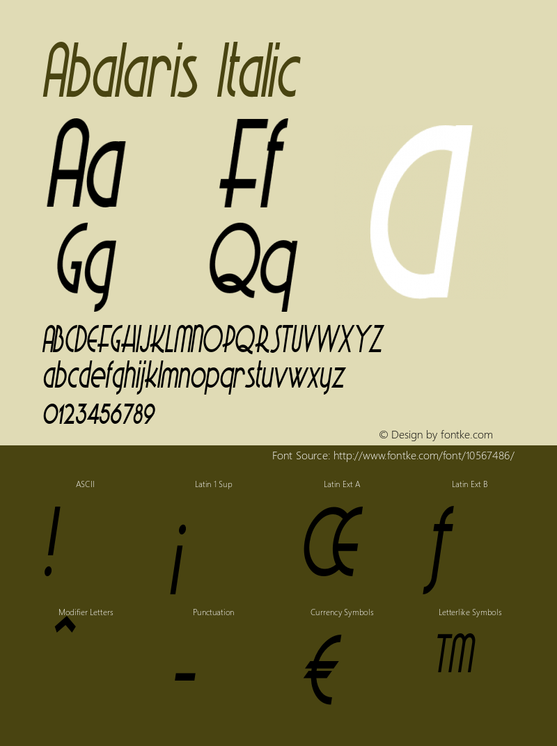 Abalaris Italic Version 1.000 Font Sample