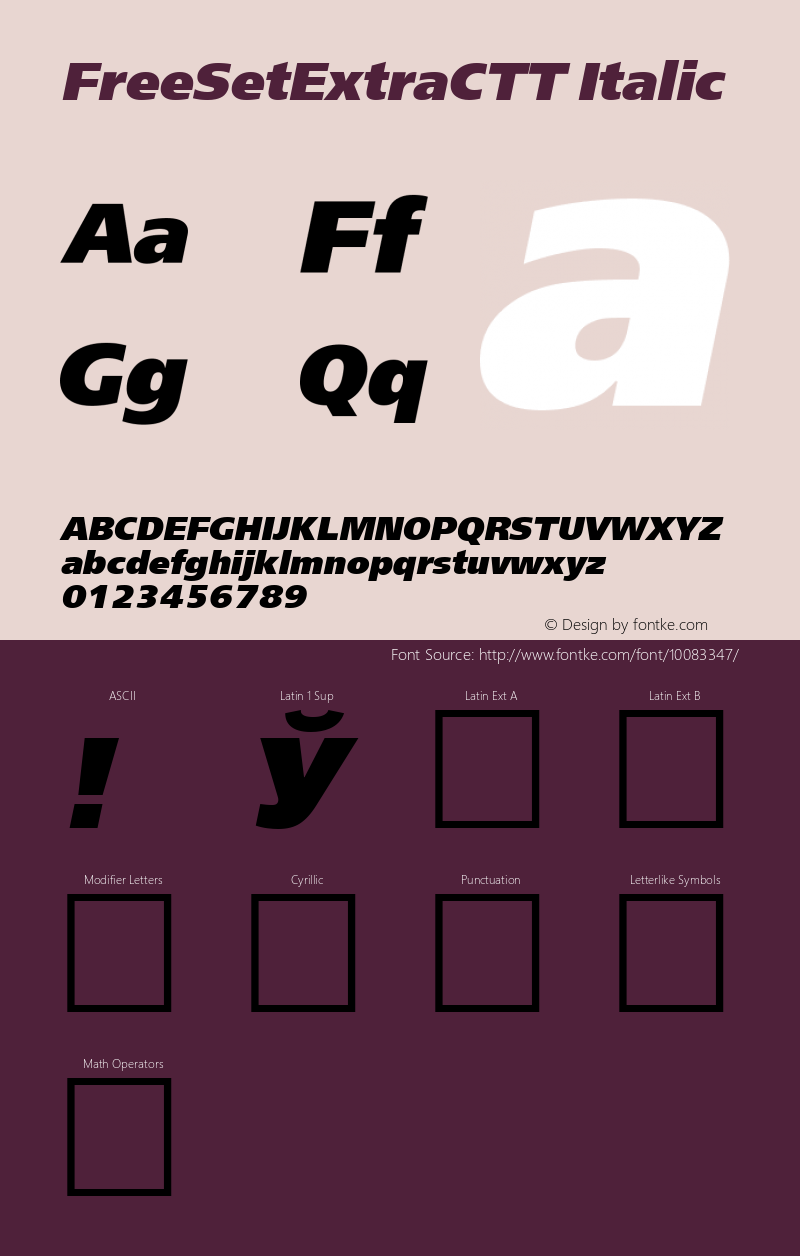 FreeSetExtraCTT Italic 1.100.000 Font Sample