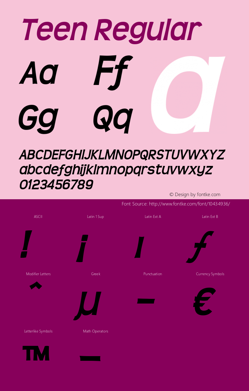 Teen Regular Version 4.001 Font Sample