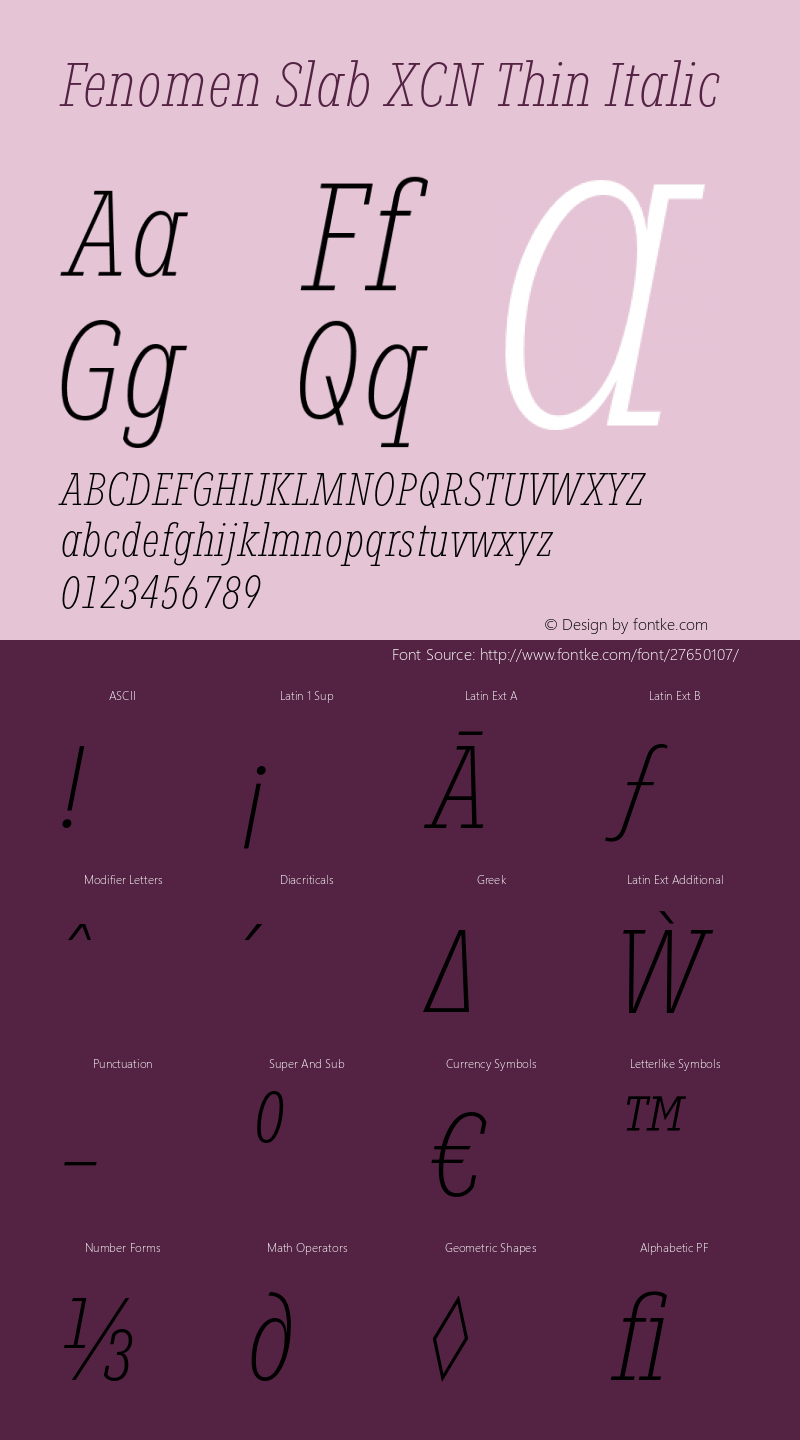 FenomenSlab-XCNThinItalic Version 1.001;PS 001.001;hotconv 1.0.88;makeotf.lib2.5.64775 Font Sample